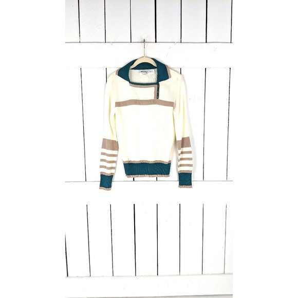 Vintage Joseph Magnin Espresso striped long sleeve collar pullover sweater top - Picture 1 of 5